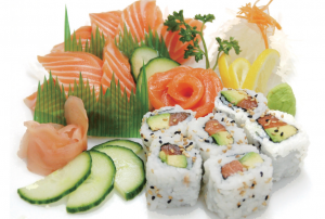 soupe,salade,riz,6 california maki saumon,9 sashimi saumon