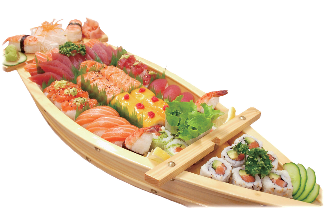 (pour 4 personnes) 4 soupes,4 salades,4 riz,6 california maki,6 maki peince,6 maki princesse,8 maki elfe,8 caterpillar maki,8 rainbow maki,6 maki saumon,4 sushi saumon,4 sushi thon,4 sushi daurade,4 sushi crevette,36 sashimi assortiment